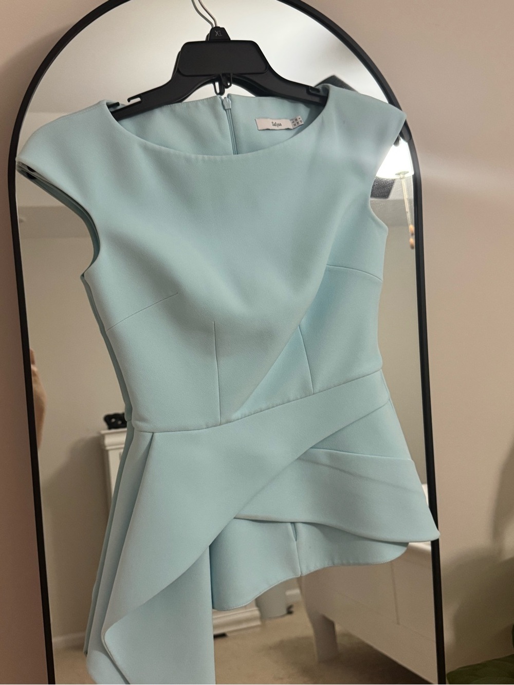 Safiyaa Light Blue Asymmetric Peplum top.